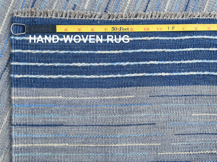 6'4" x 9'1" New Hand Woven Blue Wool Rectangle Oriental Rug - MOA10260110