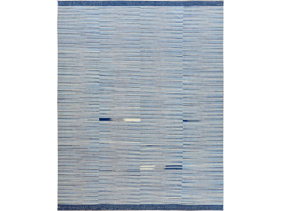 9'6" x 12'0" New Hand Woven Blue Wool Rectangle Oriental Rug - MOA10260113