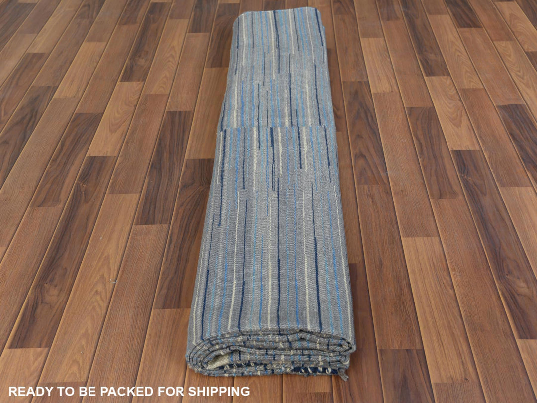 9'6" x 12'0" New Hand Woven Blue Wool Rectangle Oriental Rug - MOA10260113