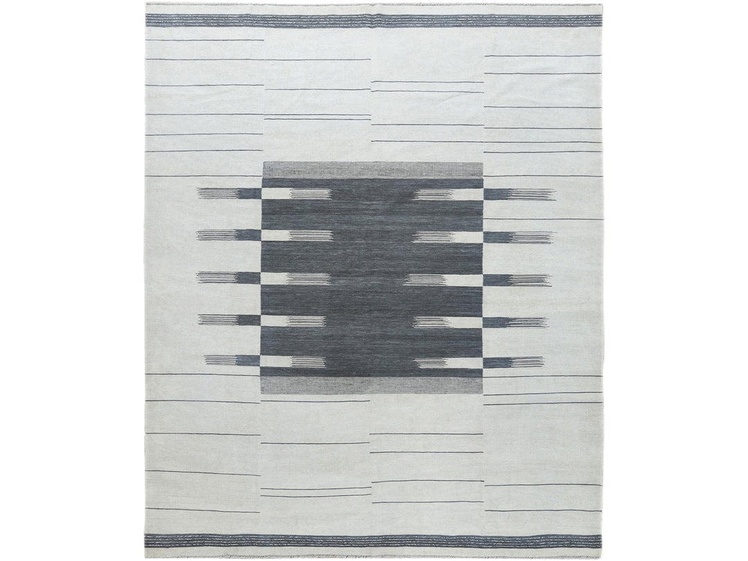 8'5" x 10'1" New Hand Woven Grey Wool Rectangle Oriental Rug - MOA10260120