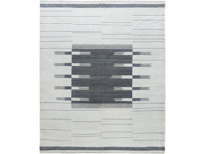 8'5" x 10'1" New Hand Woven Grey Wool Rectangle Oriental Rug - MOA10260120