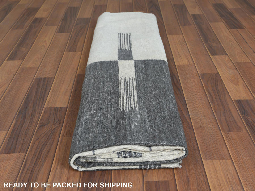 8'5" x 10'1" New Hand Woven Grey Wool Rectangle Oriental Rug - MOA10260120