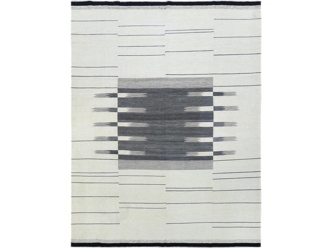 8'2" x 9'10" New Hand Woven Grey Wool Rectangle Oriental Rug - MOA10260121