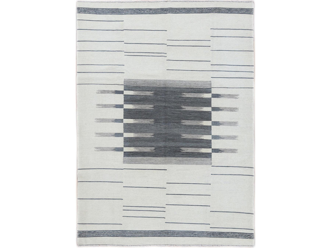 6'5" x 9'0" New Hand Woven Grey Wool Rectangle Oriental Rug - MOA10260123