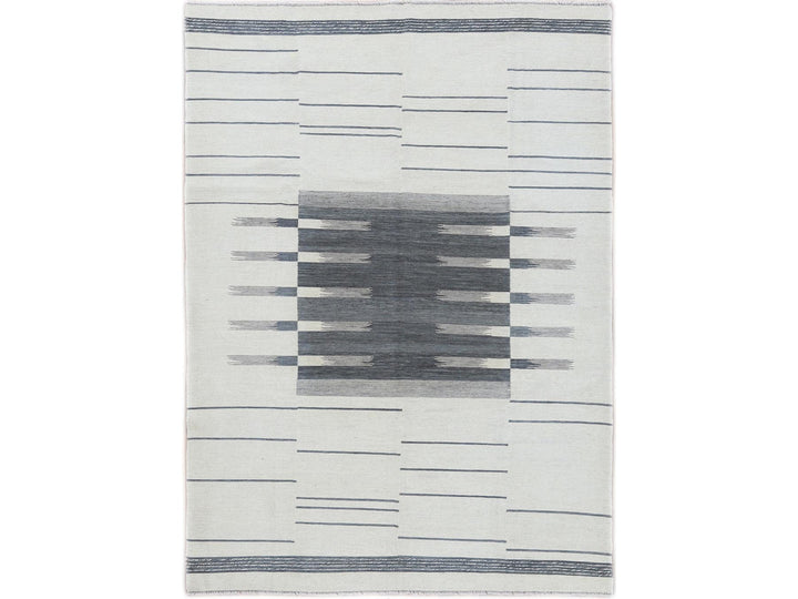 6'5" x 9'0" New Hand Woven Grey Wool Rectangle Oriental Rug - MOA10260123