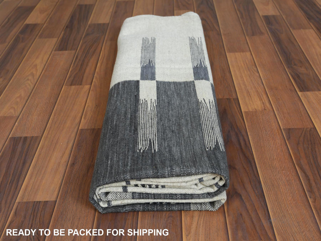 6'5" x 9'0" New Hand Woven Grey Wool Rectangle Oriental Rug - MOA10260123