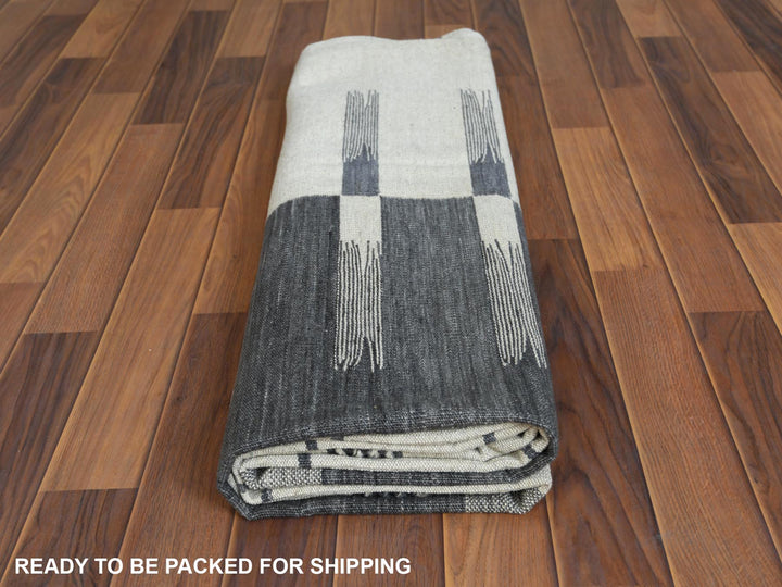 6'5" x 9'0" New Hand Woven Grey Wool Rectangle Oriental Rug - MOA10260123