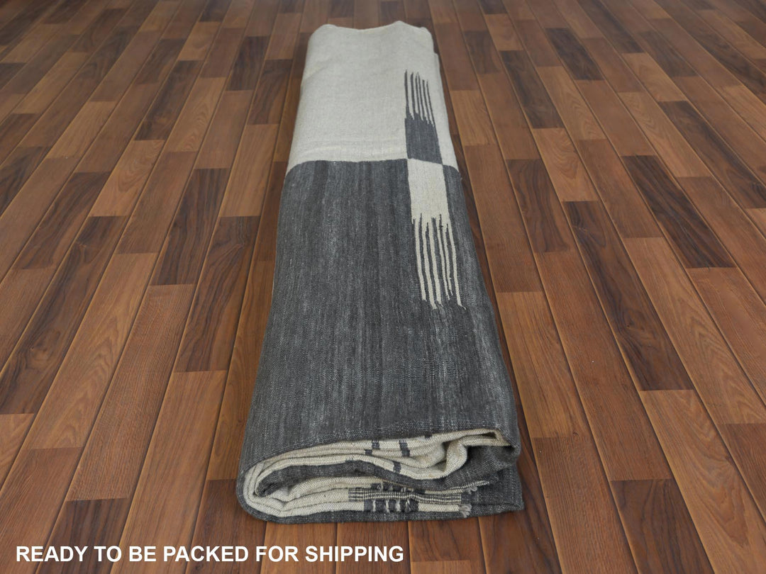 12'5" x 14'10" New Hand Woven Grey Wool Rectangle Oriental Rug - MOA10260124
