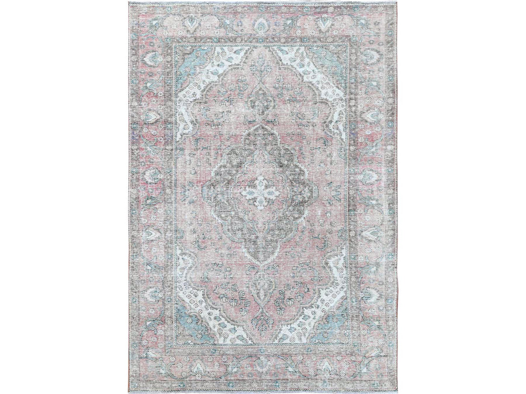 6'8" x 9'8" Vintage Hand Knotted Red Worn Wool Rectangle Oriental Rug - MOA10260183