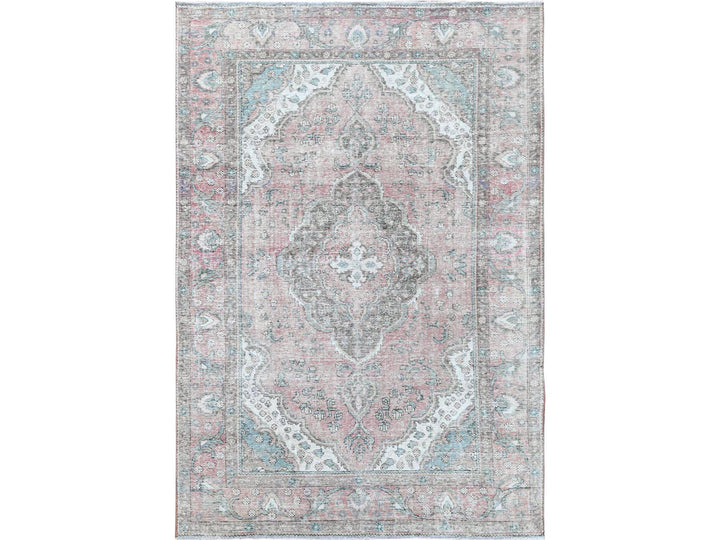 6'8" x 9'8" Vintage Hand Knotted Red Worn Wool Rectangle Oriental Rug - MOA10260183