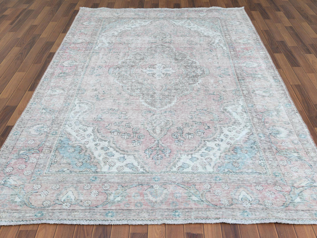6'8" x 9'8" Vintage Hand Knotted Red Worn Wool Rectangle Oriental Rug - MOA10260183