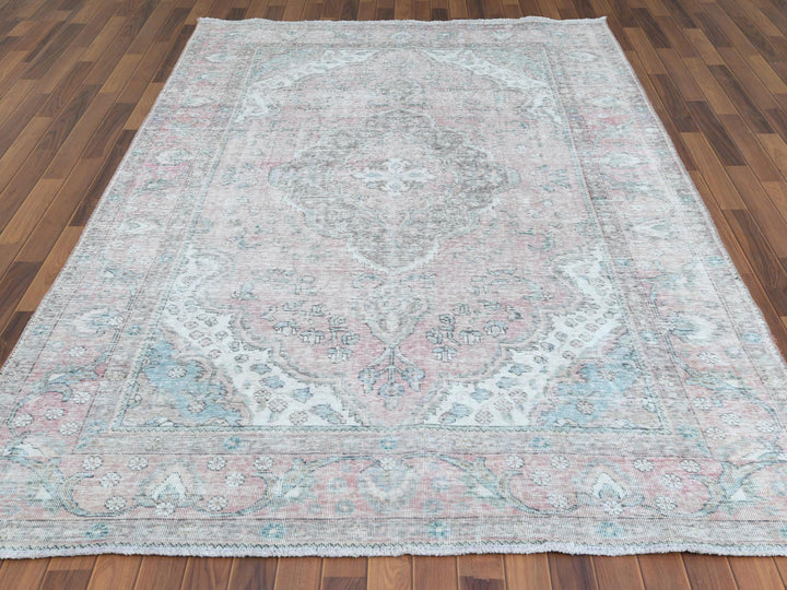 6'8" x 9'8" Vintage Hand Knotted Red Worn Wool Rectangle Oriental Rug - MOA10260183