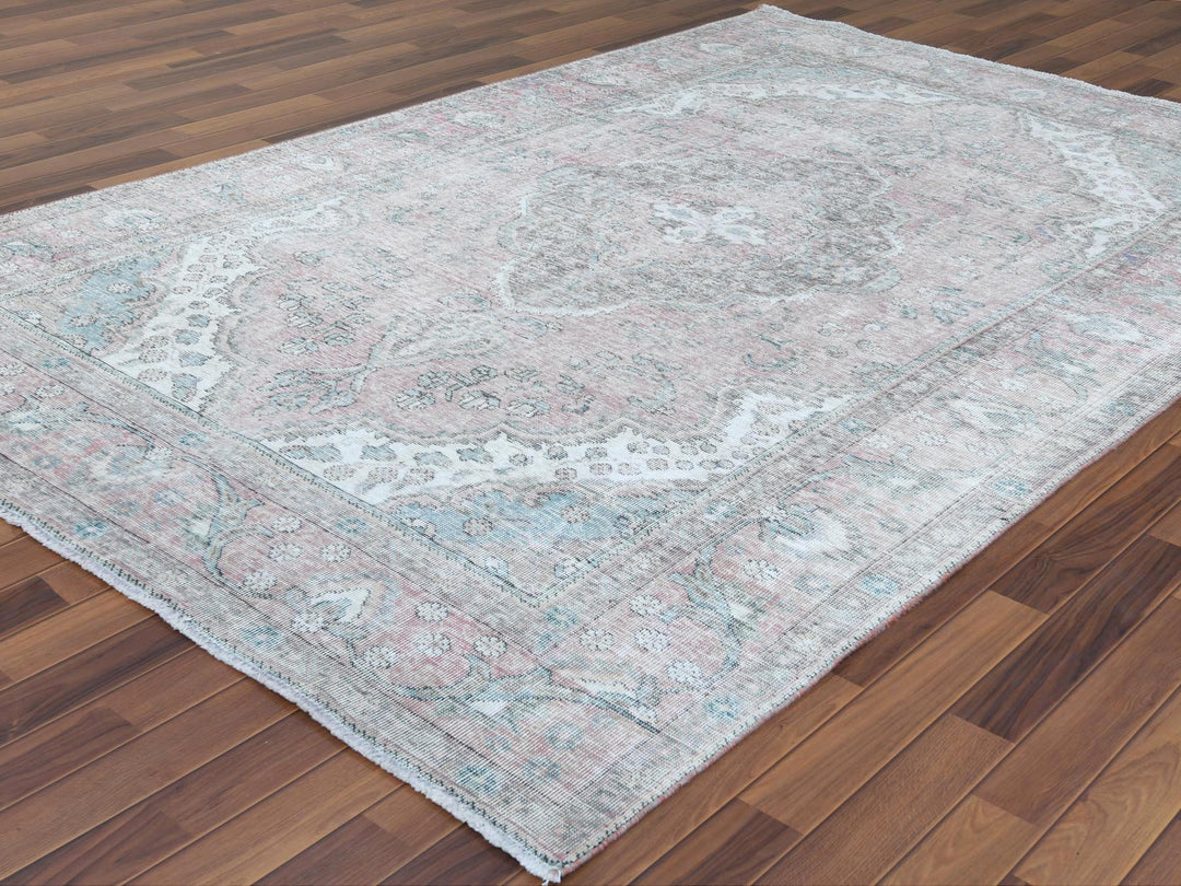 6'8" x 9'8" Vintage Hand Knotted Red Worn Wool Rectangle Oriental Rug - MOA10260183