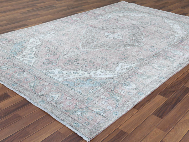 6'8" x 9'8" Vintage Hand Knotted Red Worn Wool Rectangle Oriental Rug - MOA10260183