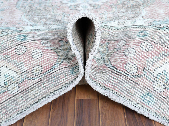 6'8" x 9'8" Vintage Hand Knotted Red Worn Wool Rectangle Oriental Rug - MOA10260183