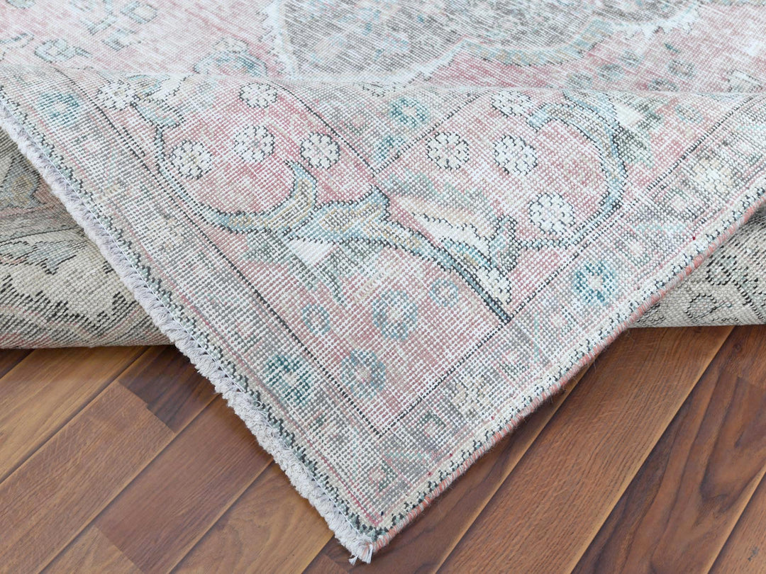 6'8" x 9'8" Vintage Hand Knotted Red Worn Wool Rectangle Oriental Rug - MOA10260183
