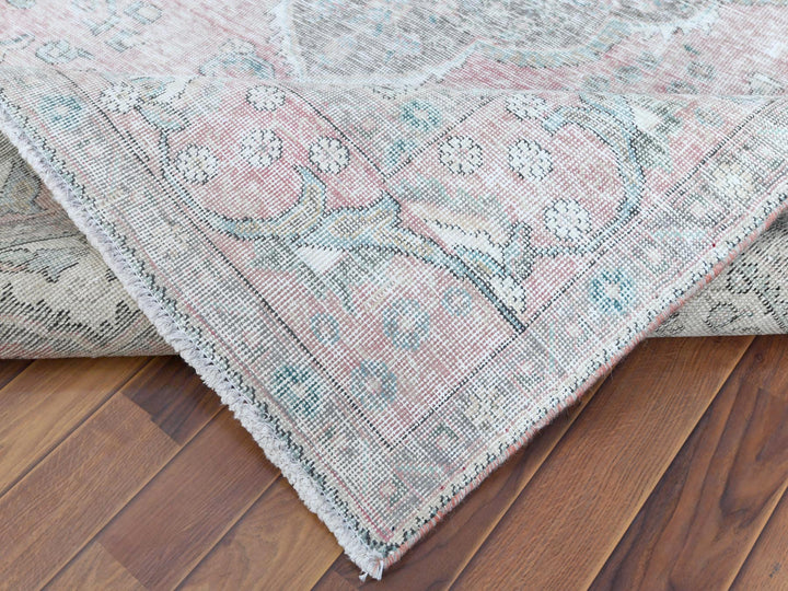 6'8" x 9'8" Vintage Hand Knotted Red Worn Wool Rectangle Oriental Rug - MOA10260183