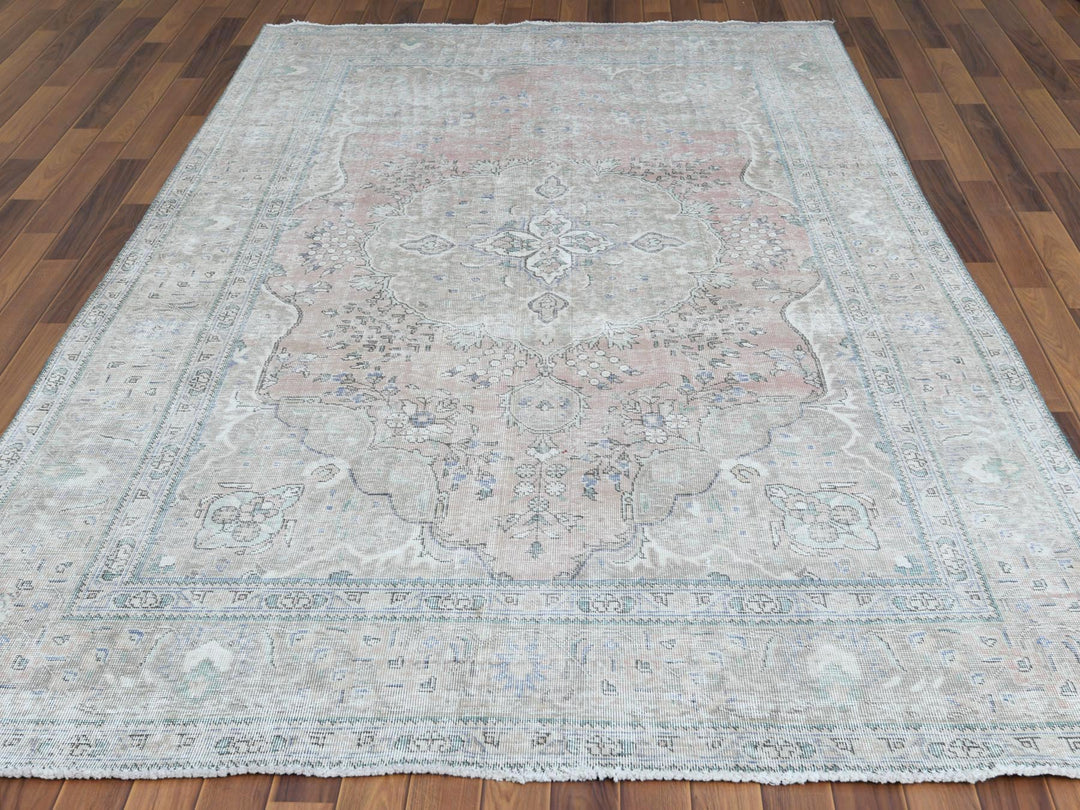 6'2" x 9'7" Vintage Hand Knotted Red Worn Wool Rectangle Oriental Rug - MOA10260186