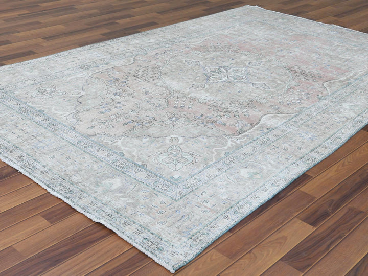 6'2" x 9'7" Vintage Hand Knotted Red Worn Wool Rectangle Oriental Rug - MOA10260186