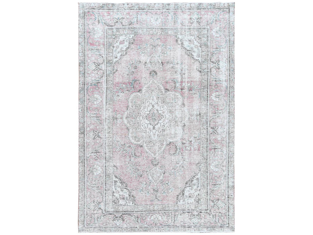 6'4" x 9'6" Vintage Hand Knotted Red Worn Wool Rectangle Oriental Rug - MOA10260187