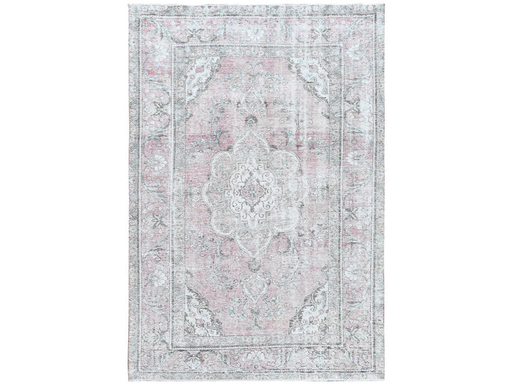 6'4" x 9'6" Vintage Hand Knotted Red Worn Wool Rectangle Oriental Rug - MOA10260187