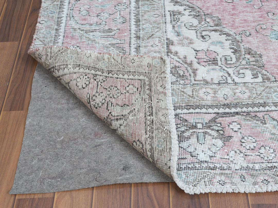 6'4" x 9'6" Vintage Hand Knotted Red Worn Wool Rectangle Oriental Rug - MOA10260187