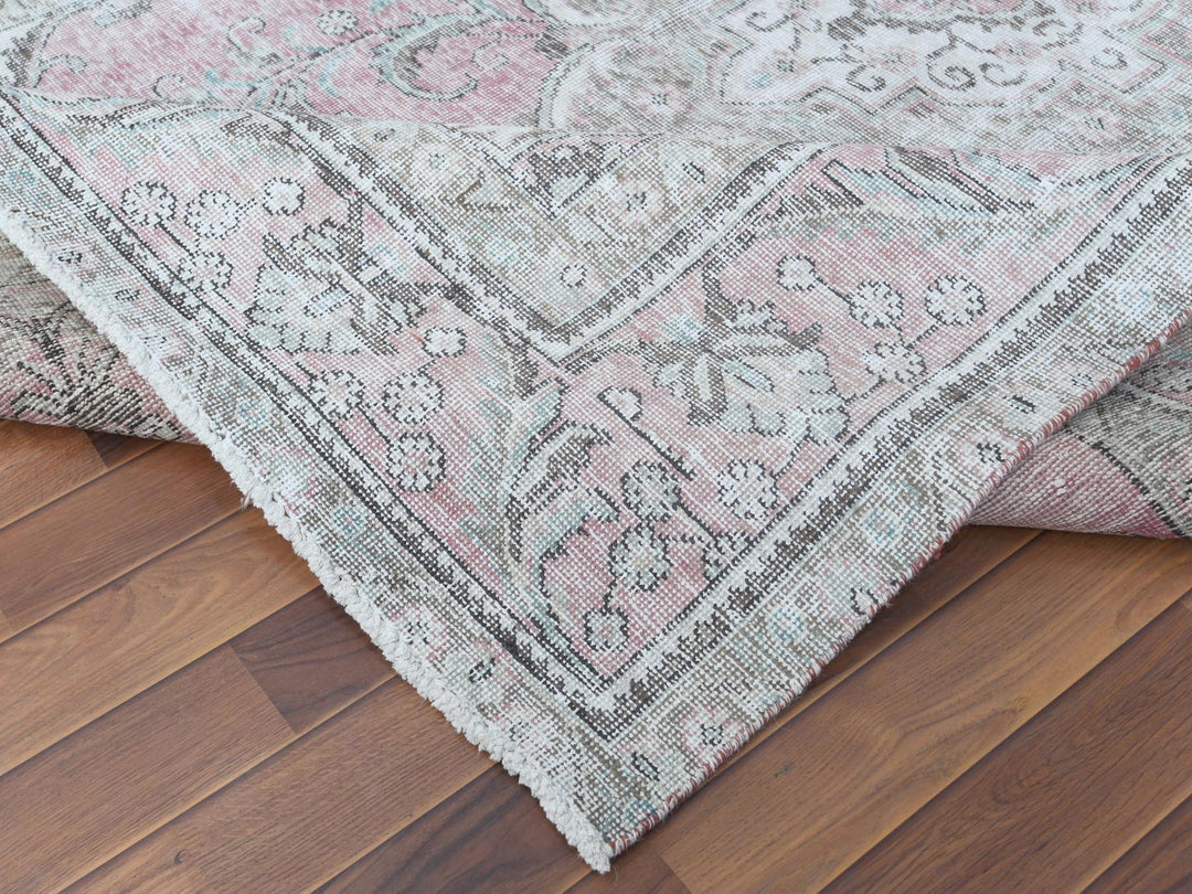 6'4" x 9'6" Vintage Hand Knotted Red Worn Wool Rectangle Oriental Rug - MOA10260187