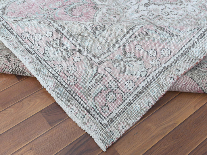 6'4" x 9'6" Vintage Hand Knotted Red Worn Wool Rectangle Oriental Rug - MOA10260187