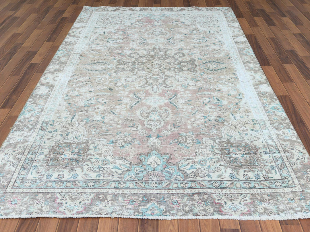 5'10" x 9'5" Vintage Hand Knotted Red Worn Wool Rectangle Oriental Rug - MOA10260193