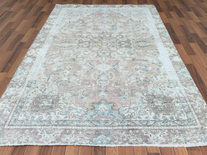 5'10" x 9'5" Vintage Hand Knotted Red Worn Wool Rectangle Oriental Rug - MOA10260193