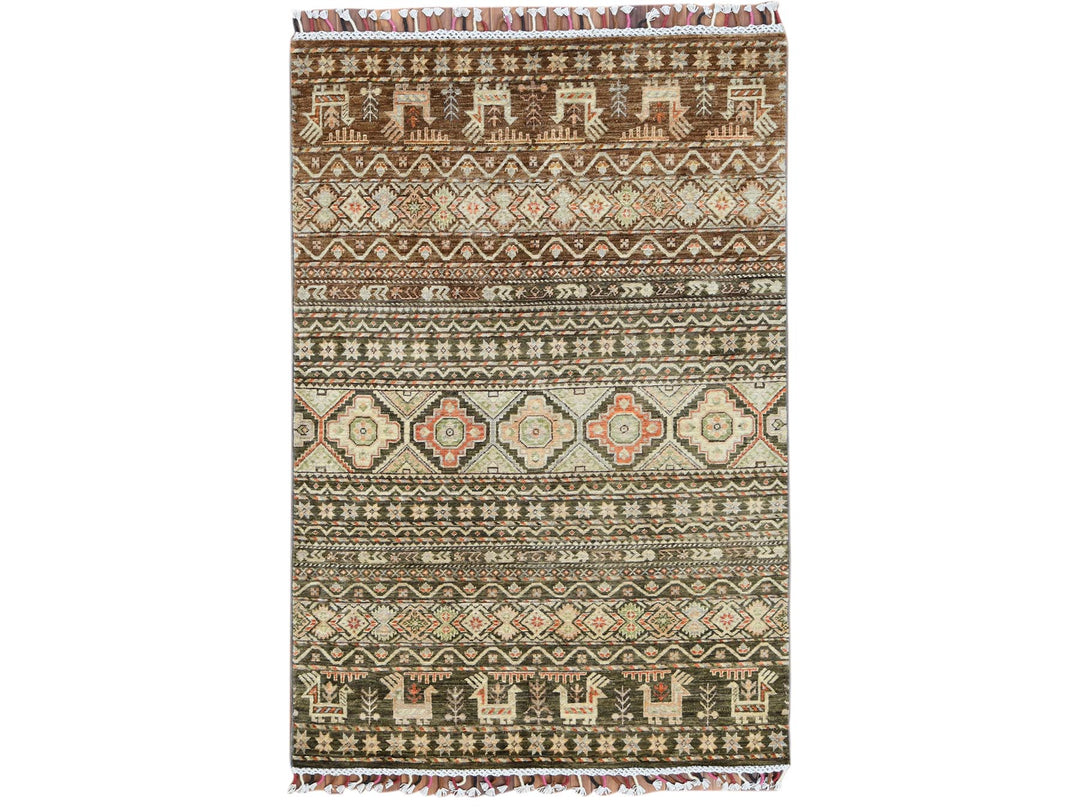 4'0" x 5'9" New Hand Knotted Green Wool Rectangle Oriental Rug - MOA10260270