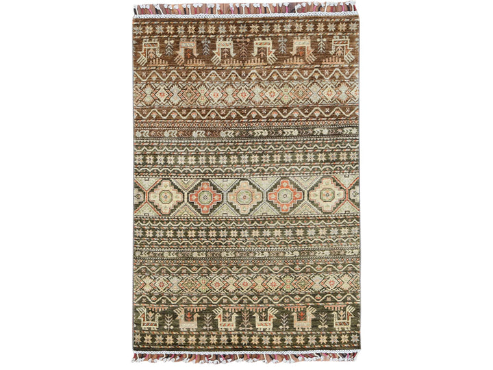 4'0" x 5'9" New Hand Knotted Green Wool Rectangle Oriental Rug - MOA10260270