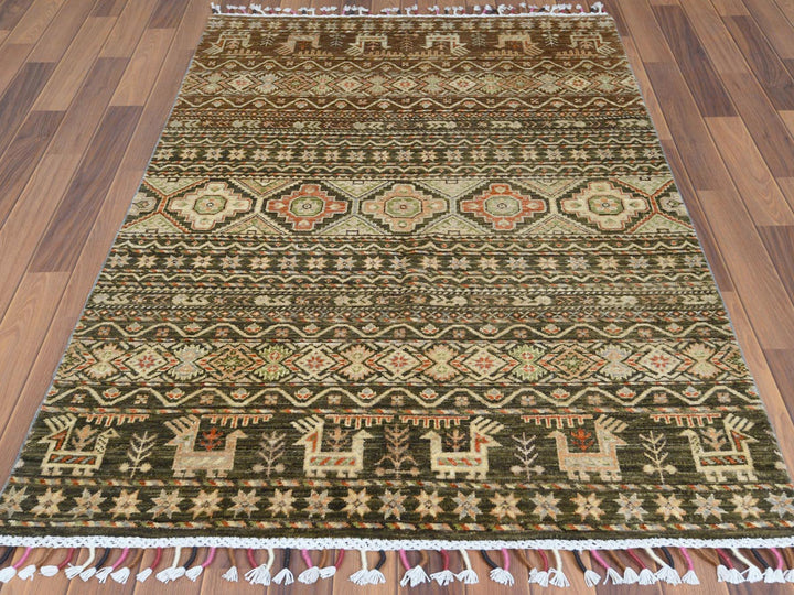 4'0" x 5'9" New Hand Knotted Green Wool Rectangle Oriental Rug - MOA10260270