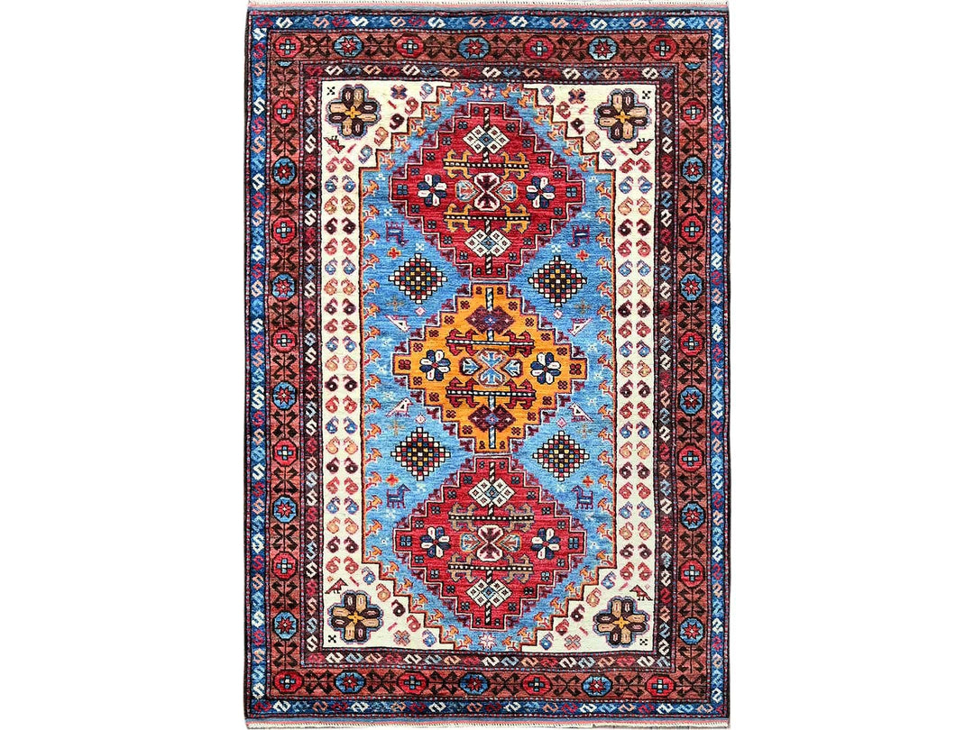 4'2" x 6'2" New Hand Knotted Blue Wool Rectangle Oriental Rug - MOA102602