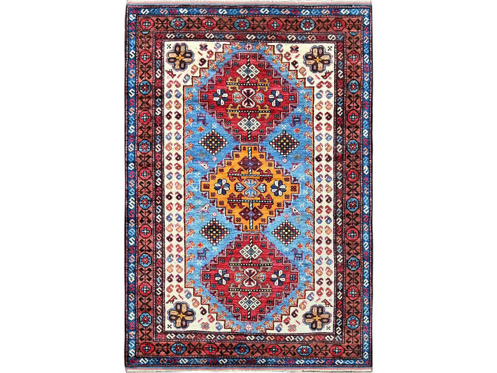 4'2" x 6'2" New Hand Knotted Blue Wool Rectangle Oriental Rug - MOA102602