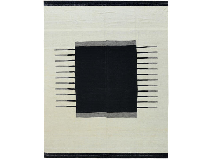 12'0" x 15'1" New Hand Woven Black Wool Rectangle Oriental Rug - MOA10260302