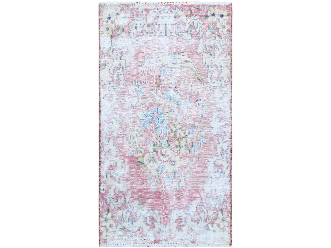 1'10" x 3'4" Vintage Hand Knotted Red Worn Wool Rectangle Oriental Rug - MOA10260462