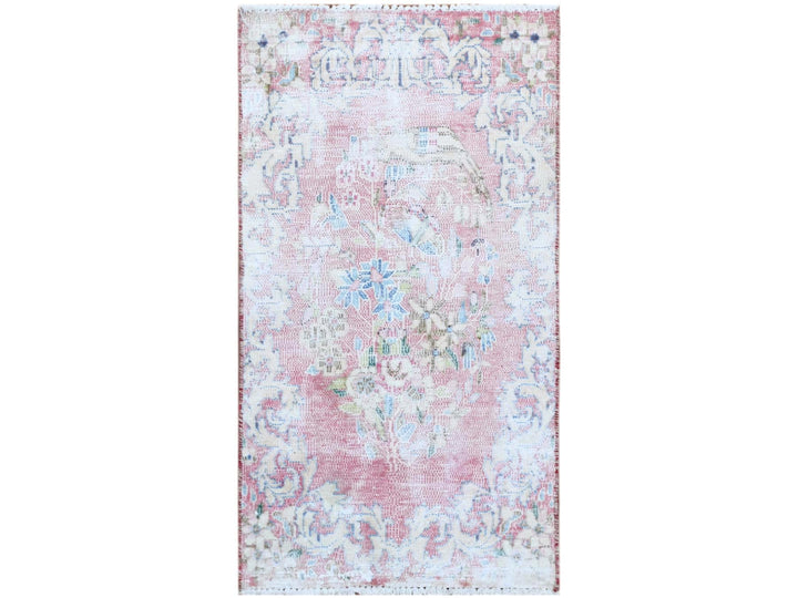 1'10" x 3'4" Vintage Hand Knotted Red Worn Wool Rectangle Oriental Rug - MOA10260462