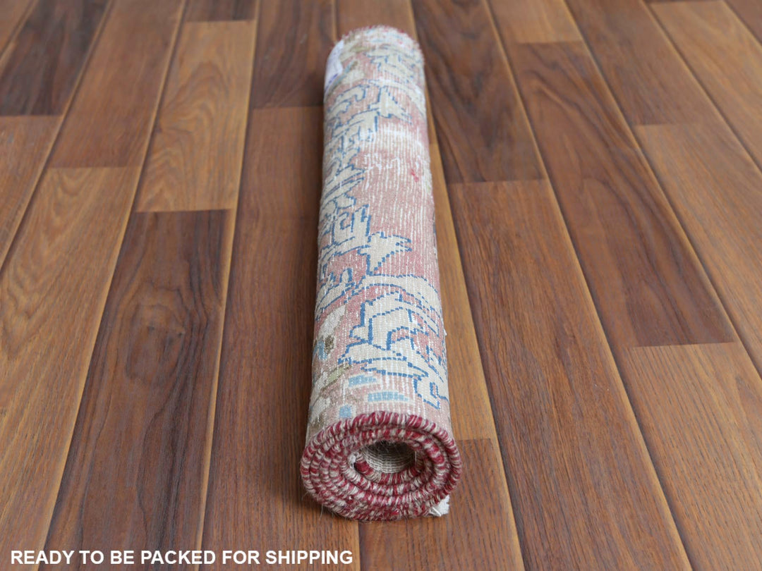 1'10" x 3'4" Vintage Hand Knotted Red Worn Wool Rectangle Oriental Rug - MOA10260462