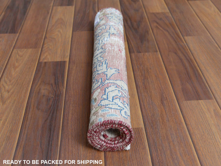 1'10" x 3'4" Vintage Hand Knotted Red Worn Wool Rectangle Oriental Rug - MOA10260462