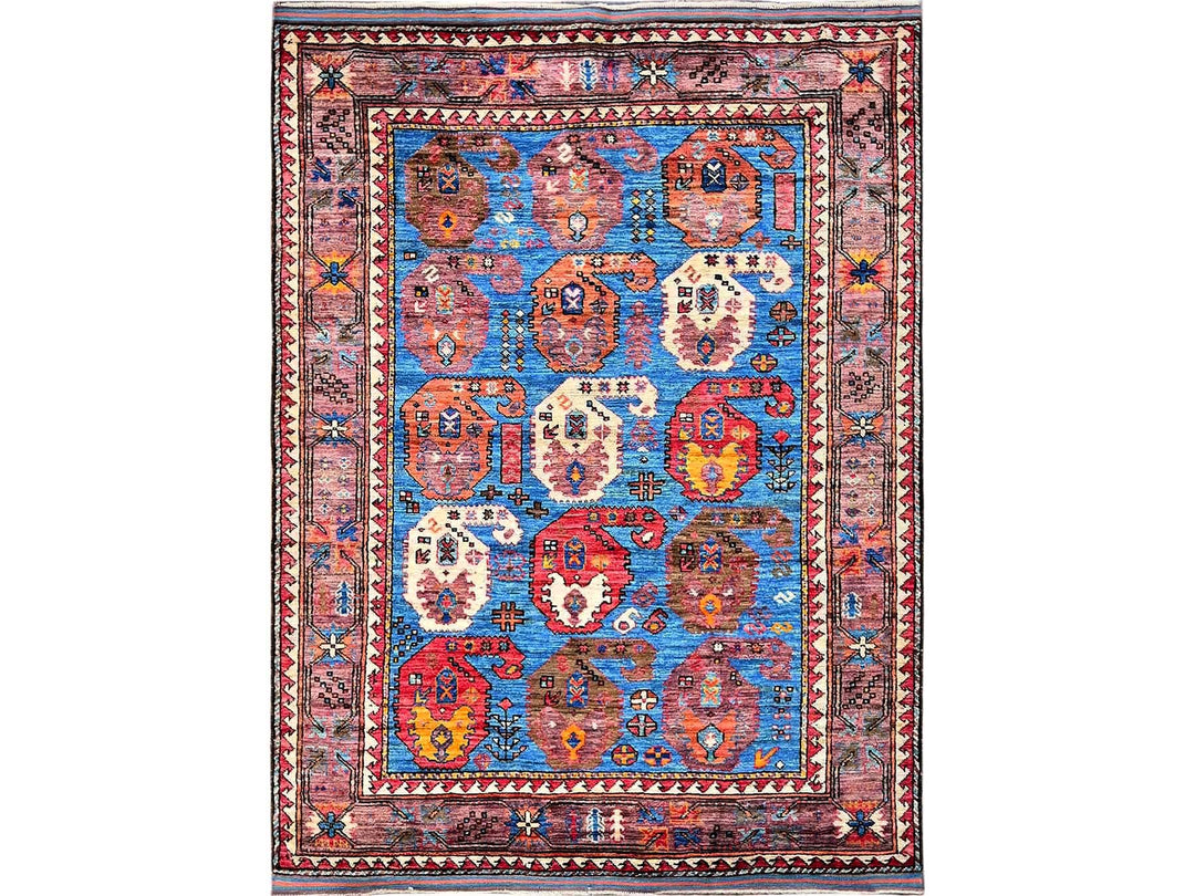 4'4" x 5'9" New Hand Knotted Blue Wool Rectangle Oriental Rug - MOA102604