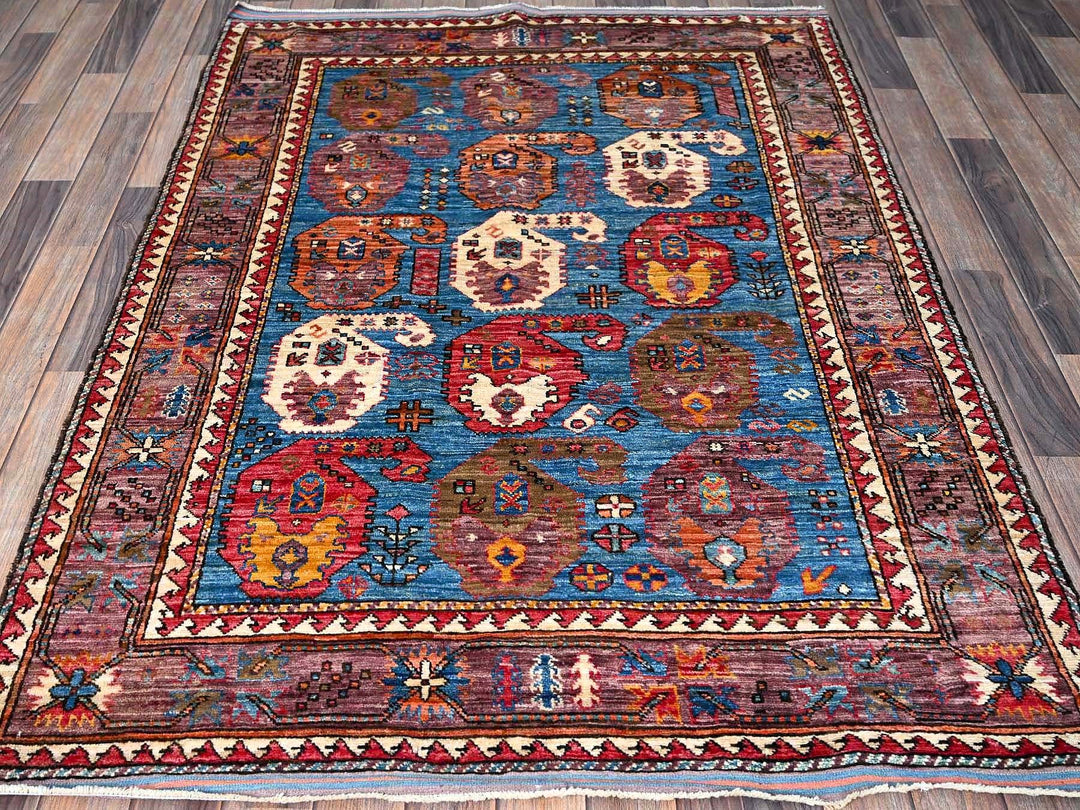 4'4" x 5'9" New Hand Knotted Blue Wool Rectangle Oriental Rug - MOA102604