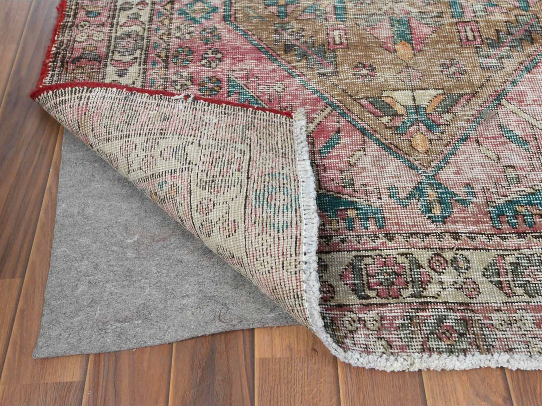 3'10" x 10'3" Vintage Hand Knotted Red Worn Wool Runner Oriental Rug - MOA10260505