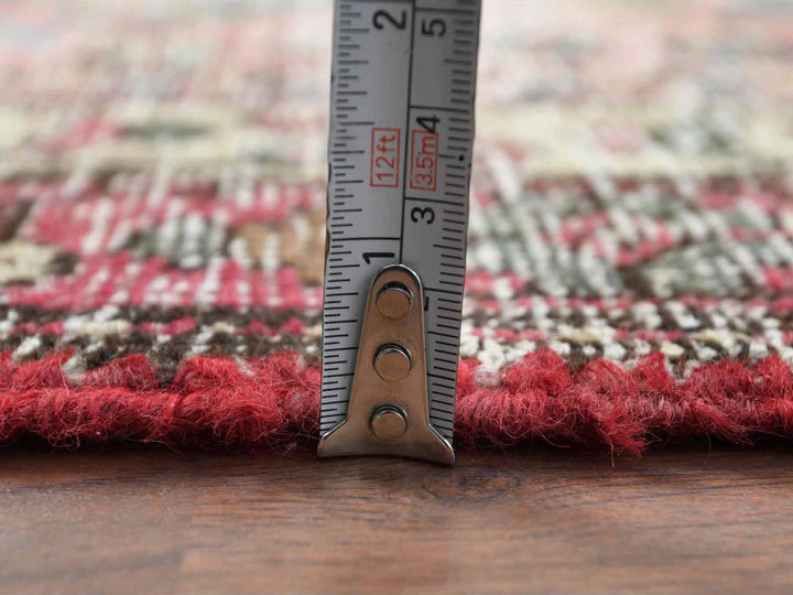 3'10" x 10'3" Vintage Hand Knotted Red Worn Wool Runner Oriental Rug - MOA10260505