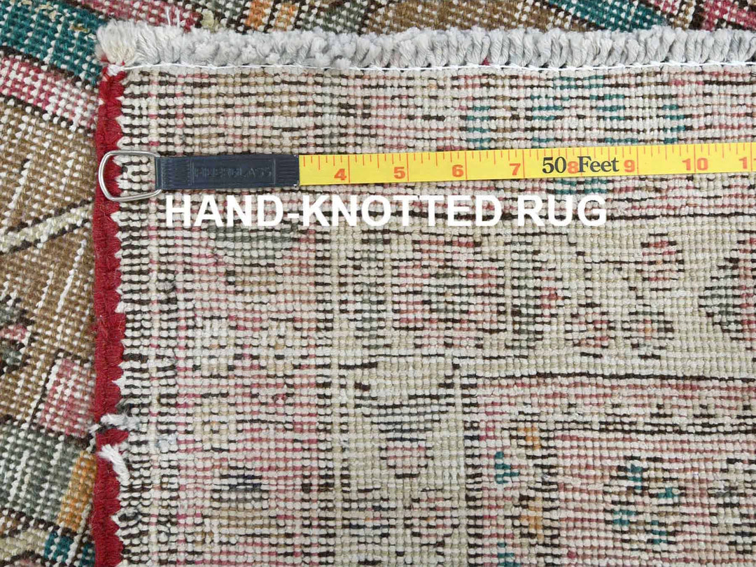3'10" x 10'3" Vintage Hand Knotted Red Worn Wool Runner Oriental Rug - MOA10260505