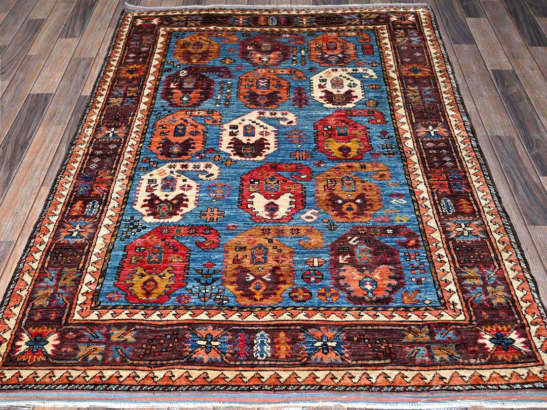 4'5" x 5'10" New Hand Knotted Blue Wool Rectangle Oriental Rug - MOA102605
