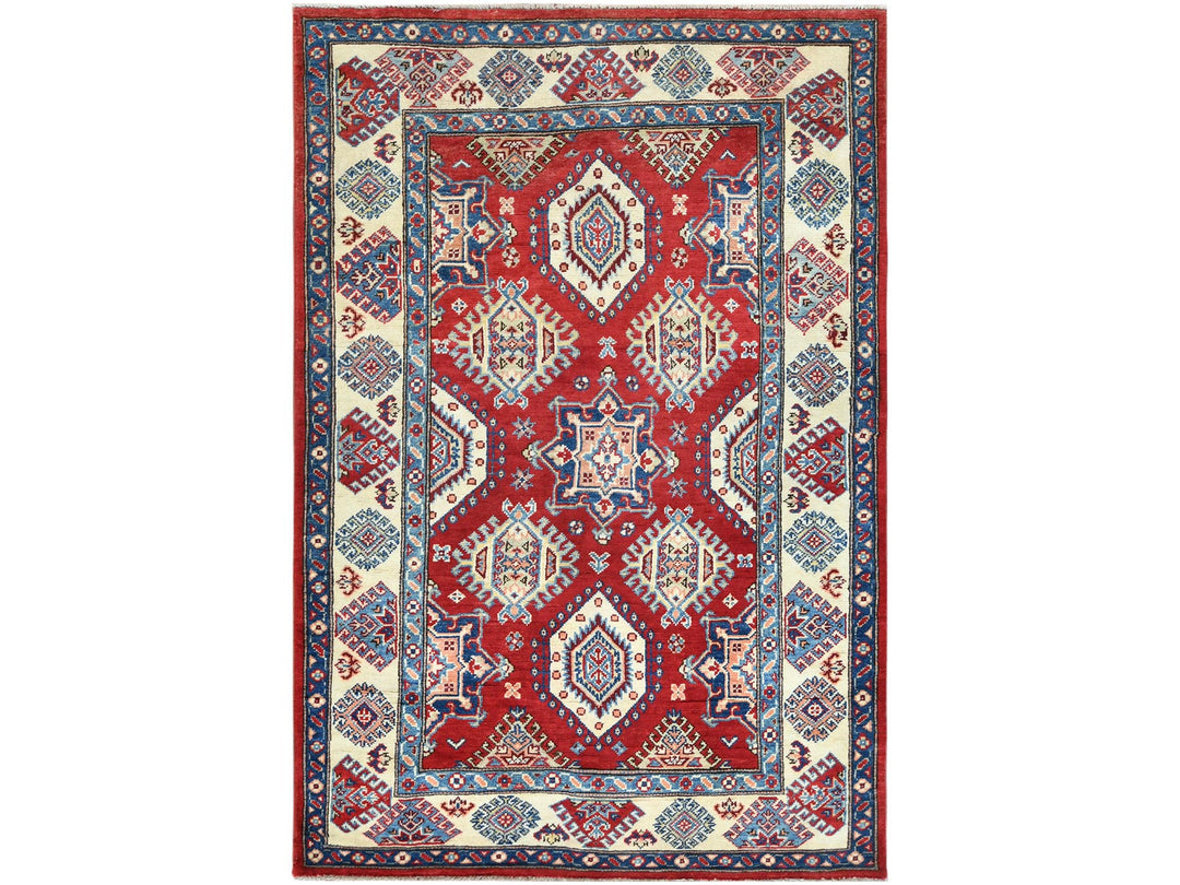 4'0" x 5'9" New Hand Knotted Red Wool Rectangle Oriental Rug - MOA10260741