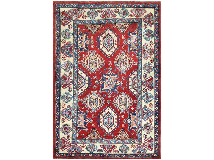 4'0" x 5'9" New Hand Knotted Red Wool Rectangle Oriental Rug - MOA10260741