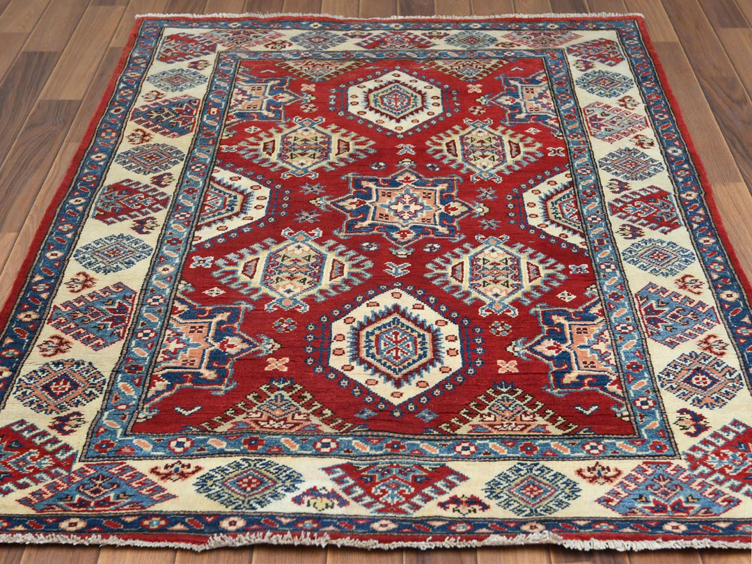 4'0" x 5'9" New Hand Knotted Red Wool Rectangle Oriental Rug - MOA10260741