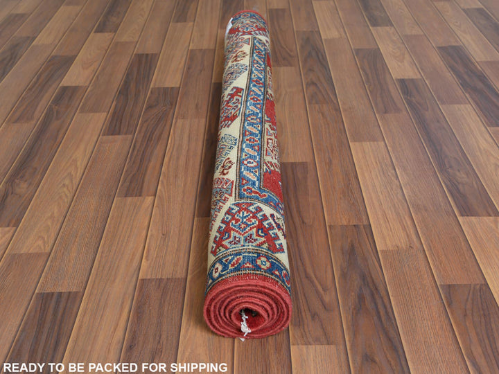 4'0" x 5'9" New Hand Knotted Red Wool Rectangle Oriental Rug - MOA10260741